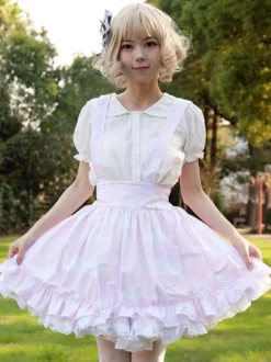 Jupes Harajuku Mode Lolita SK Volants Rose Imprimé Fleuri Lolita