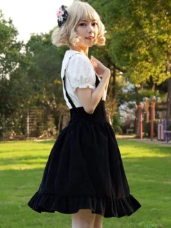 Jupes Idol Lolita SK Jupes Lolita à volants noirs à imprimé Fleurie