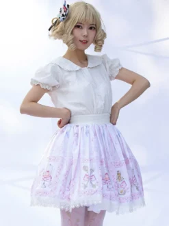 Jupes Lolita Harajuku Lolita SK À Volants Rose Clair À Imprimé Fleurie