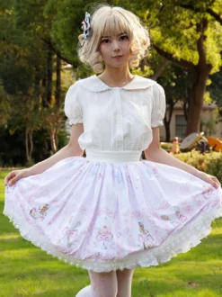 Jupes Lolita Harajuku Lolita SK À Volants Rose Clair À Imprimé Fleurie