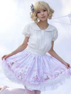 Jupes Lolita Harajuku Lolita SK À Volants Rose Clair À Imprimé Fleurie