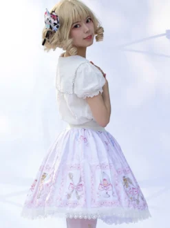 Jupes Lolita Harajuku Lolita SK À Volants Rose Clair À Imprimé Fleurie