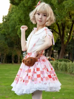 Jupes Lolita Harajuku Lolita SK À Imprimée Fleurie Rouge À Volants