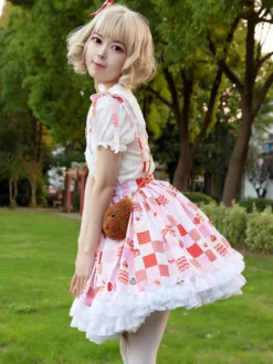 Jupes Lolita Harajuku Lolita SK À Imprimée Fleurie Rouge À Volants