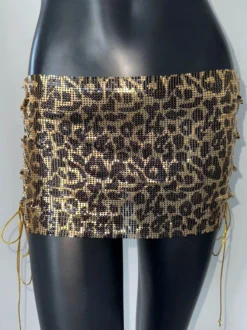 Jupes léopard métallisées brillantes coupe slim sexy mini automne bas pour femmes