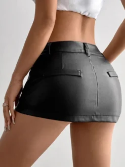 Jupes noires taille basse en similicuir mini-jupes sexy pour le printemps bas pour femmes