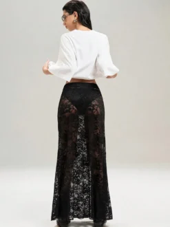 Jupes noires taille naturelle sexy transparentes longues bas pour femmes