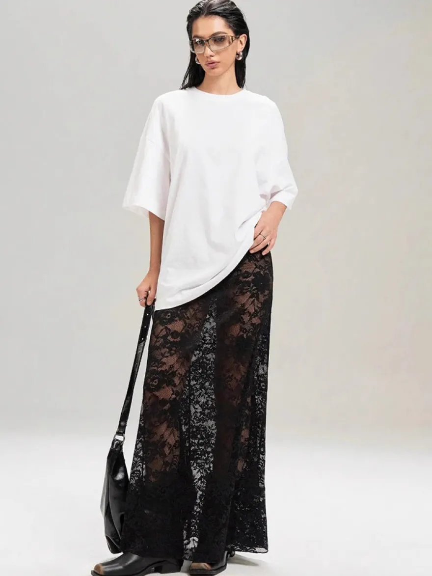 Jupes noires taille naturelle sexy transparentes longues bas pour femmes