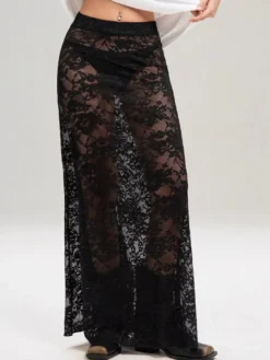Jupes noires taille naturelle sexy transparentes longues bas pour femmes