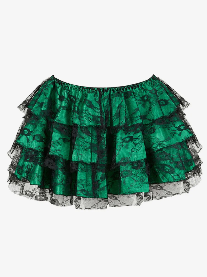 Jupes vertes à volants chics pour l'automne mini-jupes pour femmes