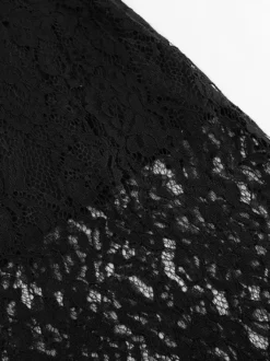 Jupe taille haute en dentelle noire transparente ajourée