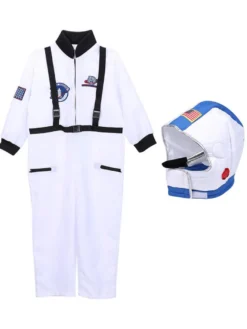 Kids Astronaute Costumes Costumes Blanc Jumpsuit Hotte 2 pièces Ensemble de polyester Fibre Enfants Costume Cosplay Ensemble complet