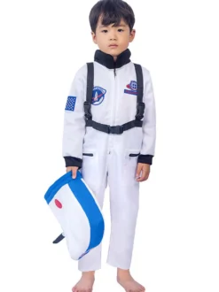 Kids Astronaute Costumes Costumes Blanc Jumpsuit Hotte 2 pièces Ensemble de polyester Fibre Enfants Costume Cosplay Ensemble complet