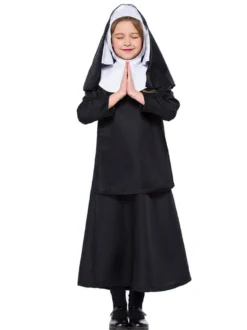 Kids Nun Costumes Costumes Noir One Piece Hood Hood Polyester Enfants Halloween Costumes Set complet