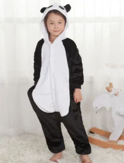 Kigurumi Carnaval Pyjama Enfant Cadeaux Noël Hiver Automne En Flanelle Pour Enfants En Flanelle Unisexe De Panda Déguisements Halloween