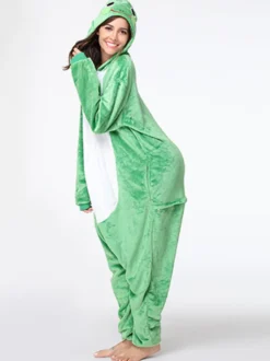 Kigurumi Pyjamas Grenouille Adulte Vert Flanelle Facile Toilette Combinaison Déguisements Halloween Carnaval
