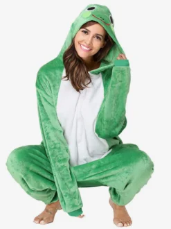 Kigurumi Pyjamas Grenouille Adulte Vert Flanelle Facile Toilette Combinaison Déguisements Halloween Carnaval