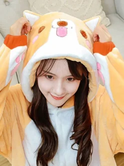 Kigurumi Pyjamas Shiba Inu Chien Grenouillère Adultes Unisexe Flanelle Hiver Vêtements De Nuit Costume Cosplay Carnaval