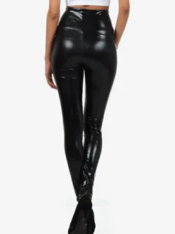 Leggings noir brillant métallisé Skinny Pants pour femmes Déguisements Halloween