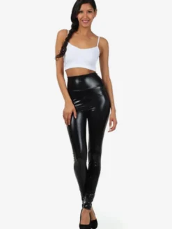 Leggings noir brillant métallisé Skinny Pants pour femmes Déguisements Halloween
