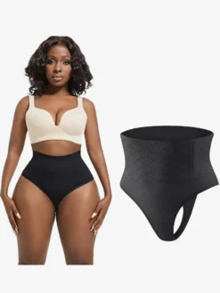 Linge de Mariée Body string taille haute pour femmes grandes tailles gainant ventre plat et fesses galbées.