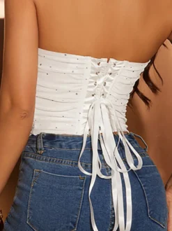 Linge de Mariée Bustier Corset Blanc Chic Street Wear Clouté Lacets Lingerie