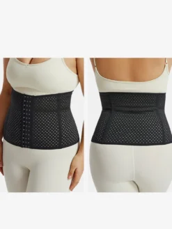 Linge de Mariée Ceinture amincissante post-partum pour le sport gainante et ventre plat avec dos ajouré et corset gainant marron boutonnée sur le devant.