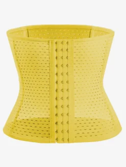Linge de Mariée Ceinture amincissante post-partum pour le sport gainante et ventre plat avec dos ajouré et corset gainant marron boutonnée sur le devant.