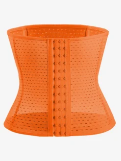 Linge de Mariée Ceinture amincissante post-partum pour le sport gainante et ventre plat avec dos ajouré et corset gainant marron boutonnée sur le devant.