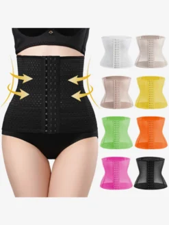 Linge de Mariée Ceinture amincissante post-partum pour le sport gainante et ventre plat avec dos ajouré et corset gainant marron boutonnée sur le devant.