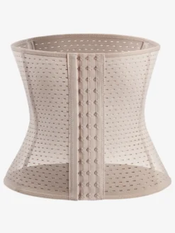 Linge de Mariée Ceinture amincissante post-partum pour le sport gainante et ventre plat avec dos ajouré et corset gainant marron boutonnée sur le devant.