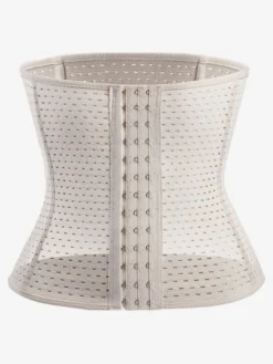 Linge de Mariée Ceinture amincissante post-partum pour le sport gainante et ventre plat avec dos ajouré et corset gainant marron boutonnée sur le devant.