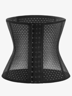 Linge de Mariée Ceinture amincissante post-partum pour le sport gainante et ventre plat avec dos ajouré et corset gainant marron boutonnée sur le devant.