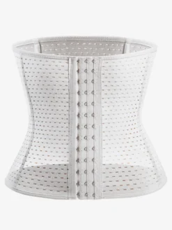 Linge de Mariée Ceinture amincissante post-partum pour le sport gainante et ventre plat avec dos ajouré et corset gainant marron boutonnée sur le devant.