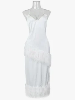 Linge de Mariée Chemise de nuit longue plumes bretelles spaghetti dos nu