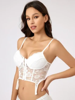 Linge de Mariée Corsets Blanc Sexy Imprimé Floral Dos Bandage Quotidien Décontracté Dentelle Camisole Débardeur