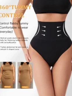 Linge de Mariée Lingerie gainante noire post-partum body string sans coutures taille haute gaine ventre plat et fesses galbées grande taille gaine de récupération