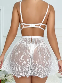 Linge de Mariée Lingerie Nuisettes Babydoll Blanches Transparentes Découpé En Dentelle Chic