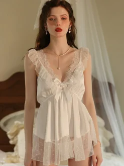 Linge de Mariée Lingerie Pour Femme Blanc Dentelle Dos Nu Lingerie