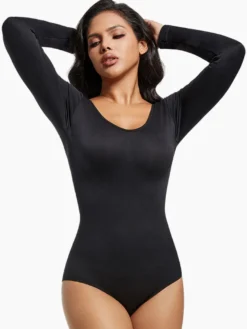 Linge de Mariée Lingerie sculptante marron café manches longues body gainant sans coutures gaine amincissante grande taille contrôle du ventre sous-vêtements sculptants