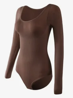 Linge de Mariée Lingerie sculptante marron café manches longues body gainant sans coutures gaine amincissante grande taille contrôle du ventre sous-vêtements sculptants