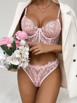 Linge de Mariée Lingerie Soutiens-Gorge Femme Sous-Vêtemen Noir Imprimé Floral Dentelle 2 Pièces