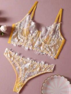 Linge de Mariée Lingerie Soutiens-Gorge Femme Sous-Vêtemen Noir Imprimé Floral Dentelle 2 Pièces