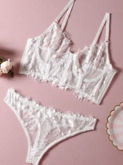 Linge de Mariée Lingerie Soutiens-Gorge Femme Sous-Vêtemen Noir Imprimé Floral Dentelle 2 Pièces