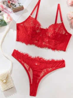 Linge de Mariée Lingerie Soutiens-Gorge Femme Sous-Vêtemen Noir Imprimé Floral Dentelle 2 Pièces