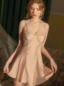 Linge de Mariée Nuisette Femme Robe De Maison Sexy Lingerie Dos Nu en Dentelle Blanche