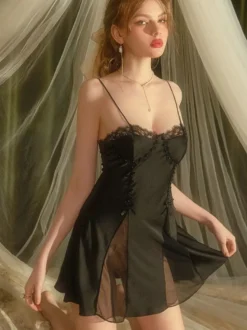 Linge de Mariée Nuisette Femme Robe De Maison Sexy Lingerie Dos Nu en Dentelle Blanche