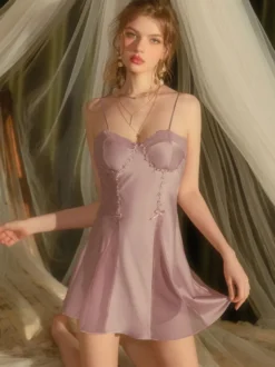 Linge de Mariée Nuisette Femme Robe De Maison Sexy Lingerie Dos Nu en Dentelle Blanche