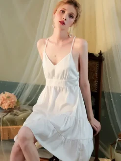 Linge de Mariée Nuisettes Lingerie Nuisette Pour Femme Blanc Dos Nu Polyester Sexy