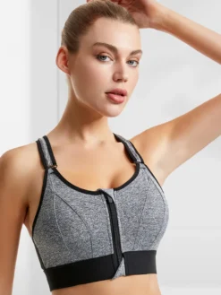Linge de Mariée Soutien-gorge de sport bustier blanc bicolore gainant à fermeture éclair sur le devant pour femme soutien-gorge de yoga sans armatures à maintien élevé et dos nageur